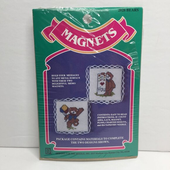 Vintage 80s Set 2 Cross Stitch Kit Magnets Scentimental Greetings Happy Birthday - Picture 2 of 7